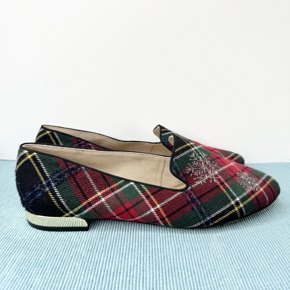 Talbots Ryan Embroidered Snowflakes Loafers Tartan Plaid Christmas Size 9